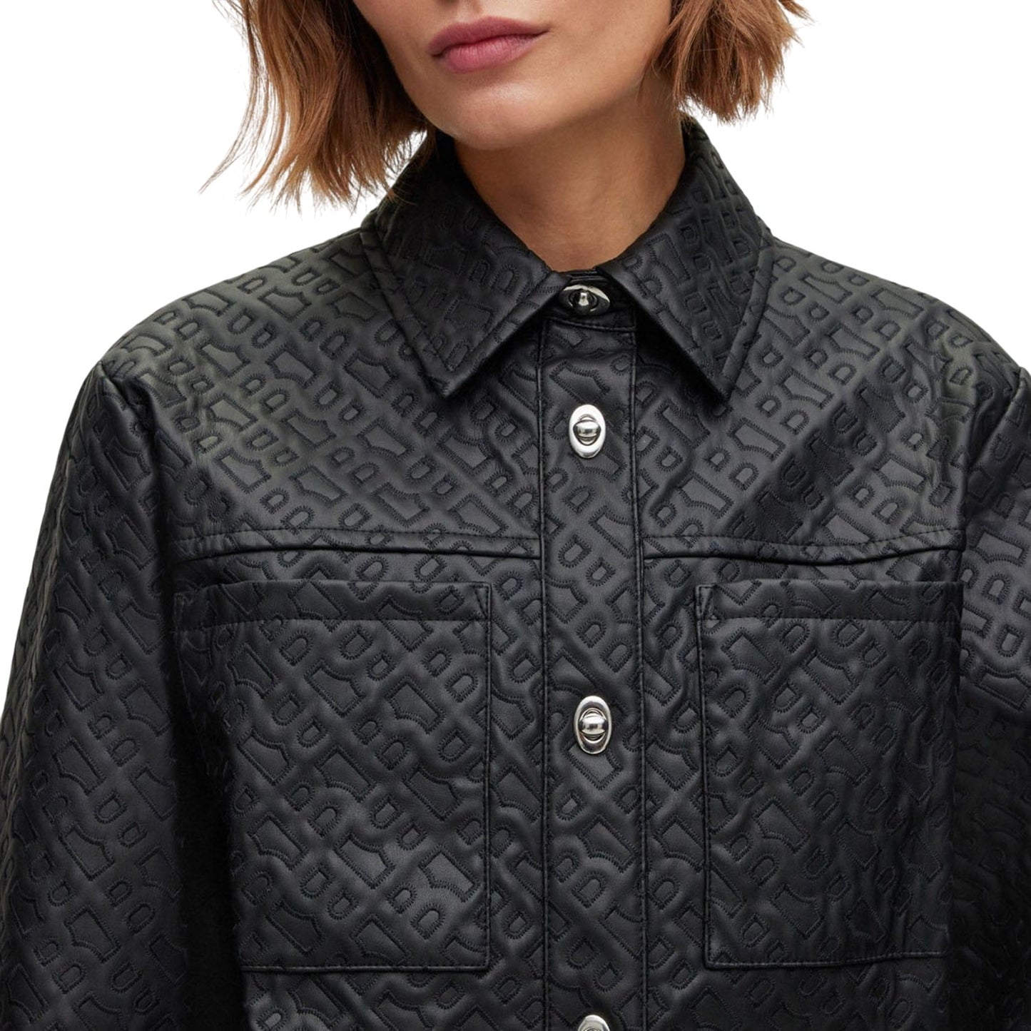 Black - Side - Boss Womens-Ladies Monogram Embossed Shirt