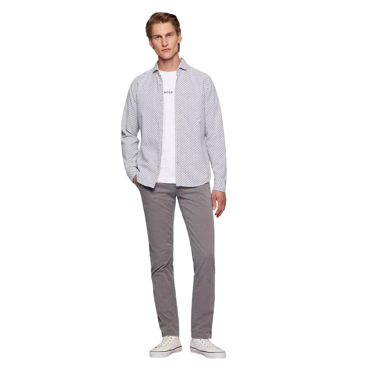 Dark Grey - Side - Boss Mens Plain Slim Chinos