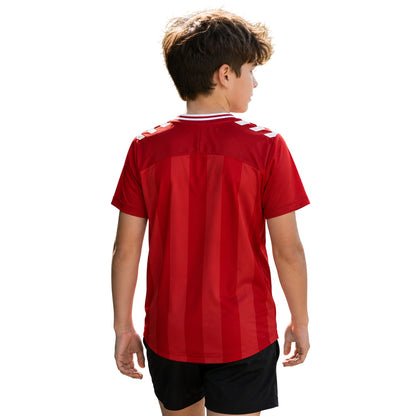 Red - Pack Shot - Hummel Childrens-Kids 2025 Denmark Moisture Wicking Home Shirt