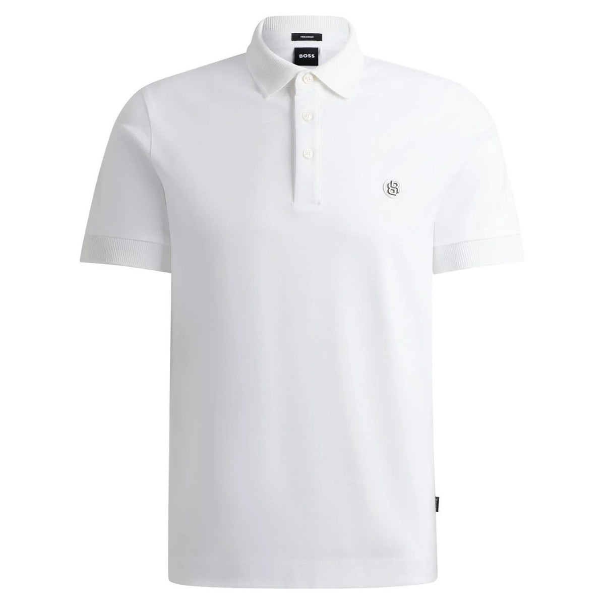 White - Front - Boss Mens Parris Monogram Polo Shirt