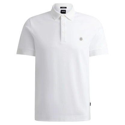 White - Front - Boss Mens Parris Monogram Polo Shirt