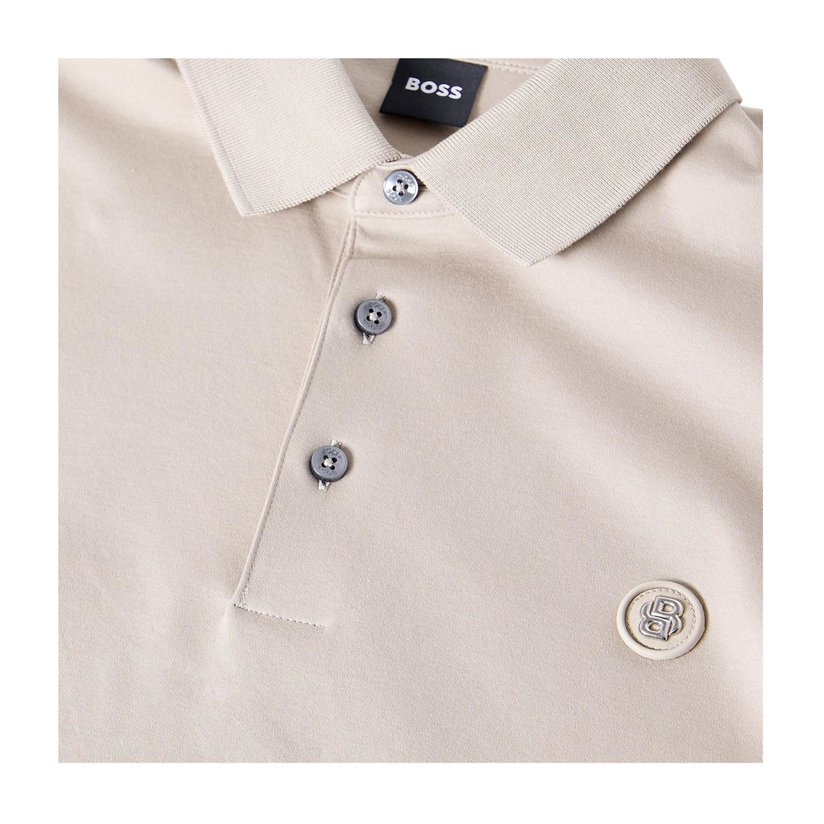 Beige - Side - Boss Mens Parris Monogram Polo Shirt