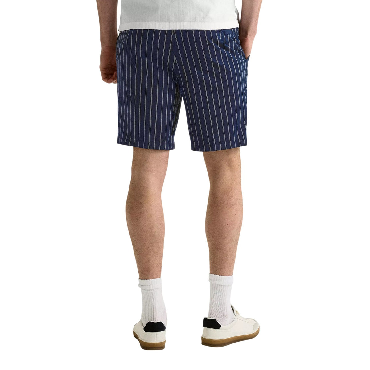Dark Blue - Pack Shot - Boss Mens Kane Fleece Striped Relaxed Fit Shorts