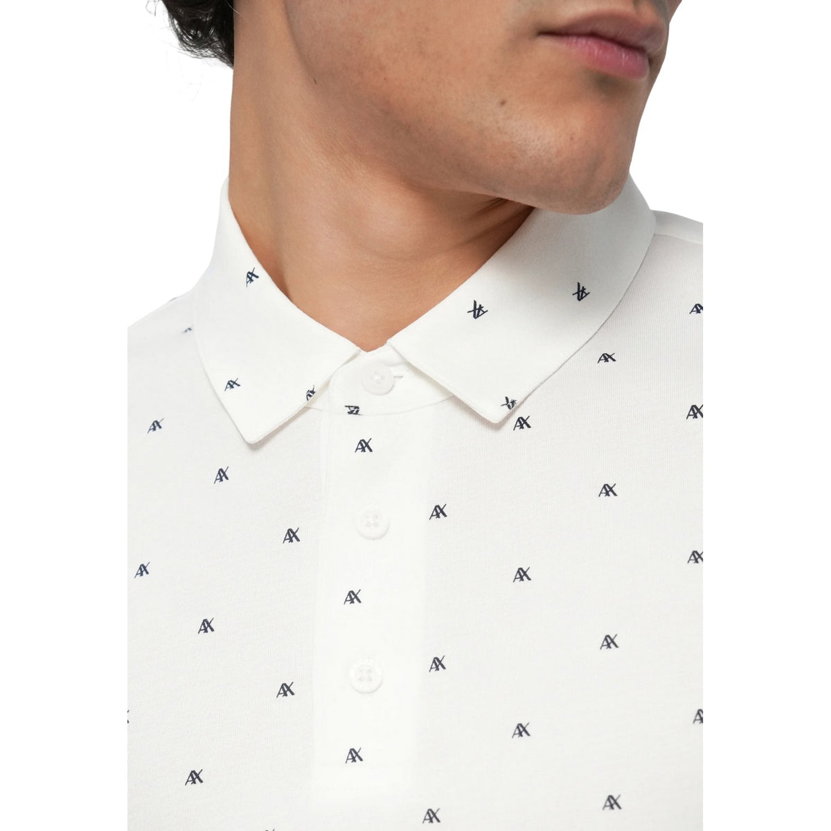 White - Side - Armani Exchange Mens Logo Regular Short-Sleeved Polo Shirt