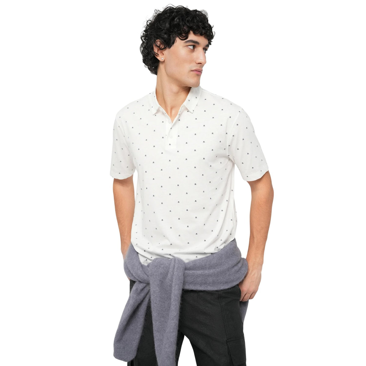 White - Pack Shot - Armani Exchange Mens Logo Regular Short-Sleeved Polo Shirt