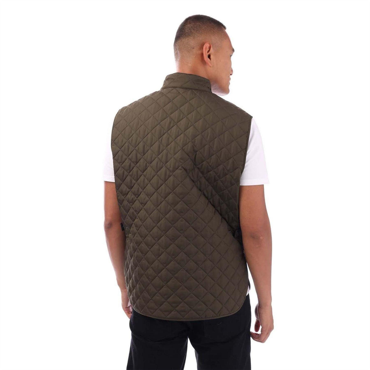 Olive - Back - Belstaff Mens Diamond Quilt Recycled Nylon Gilet