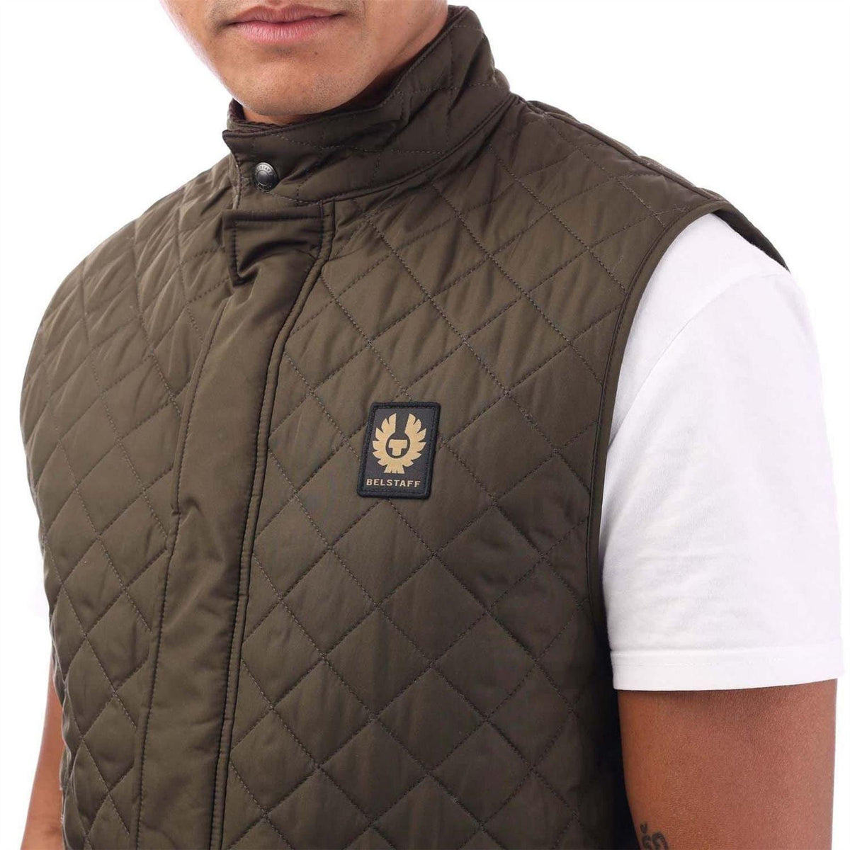 Olive - Side - Belstaff Mens Diamond Quilt Recycled Nylon Gilet