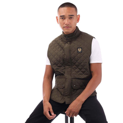Olive - Lifestyle - Belstaff Mens Diamond Quilt Recycled Nylon Gilet