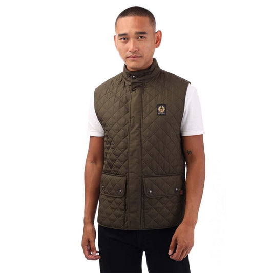 Olive - Front - Belstaff Mens Diamond Quilt Recycled Nylon Gilet