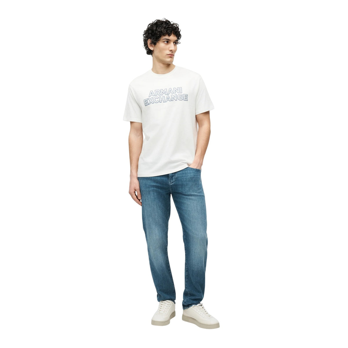 Off White - Pack Shot - Armani Exchange Mens Logo T-Shirt