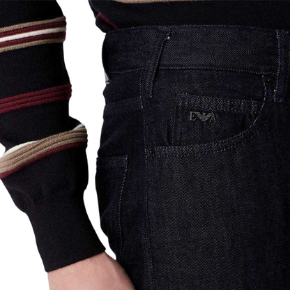 Blue - Side - Emporio Armani EA7 Mens Denim Slim Jeans