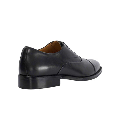 Black - Back - Dune London Mens Leather Lace Up Tailored Low Block Heel Derby Shoes