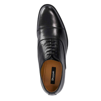 Black - Side - Dune London Mens Leather Lace Up Tailored Low Block Heel Derby Shoes