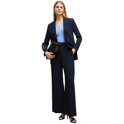 Dark Blue - Side - Boss Womens-Ladies Tikela Plain Wide Leg Chinos
