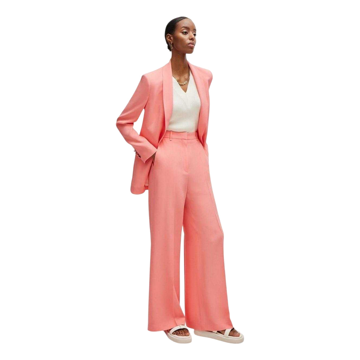 Purple - Side - Boss Womens-Ladies Tikela Plain Wide Leg Chinos