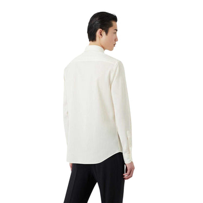 White - Back - Emporio Armani Mens Textured Long-Sleeved Shirt