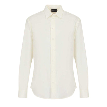 White - Front - Emporio Armani Mens Textured Long-Sleeved Shirt