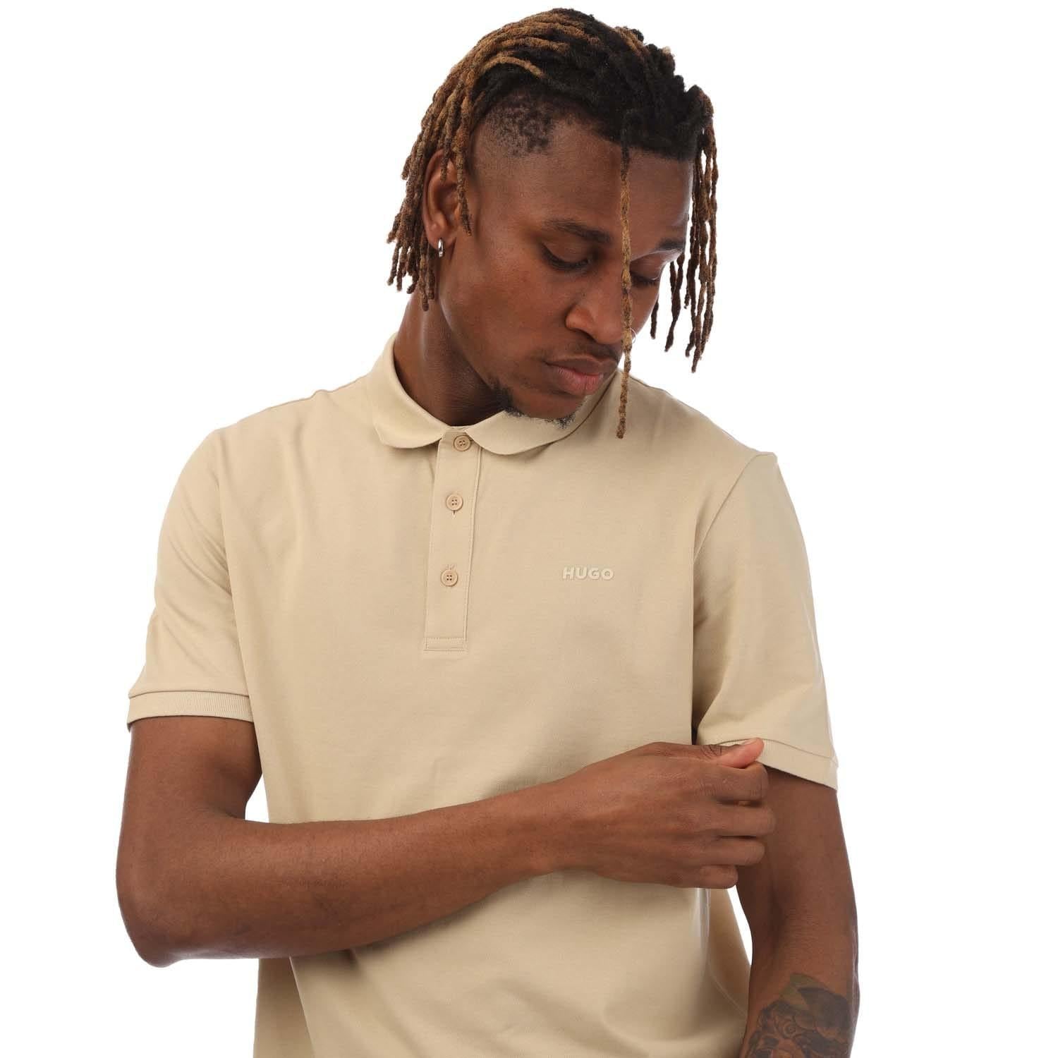 Beige - Side - Hugo Mens Donos222 Polo Shirt