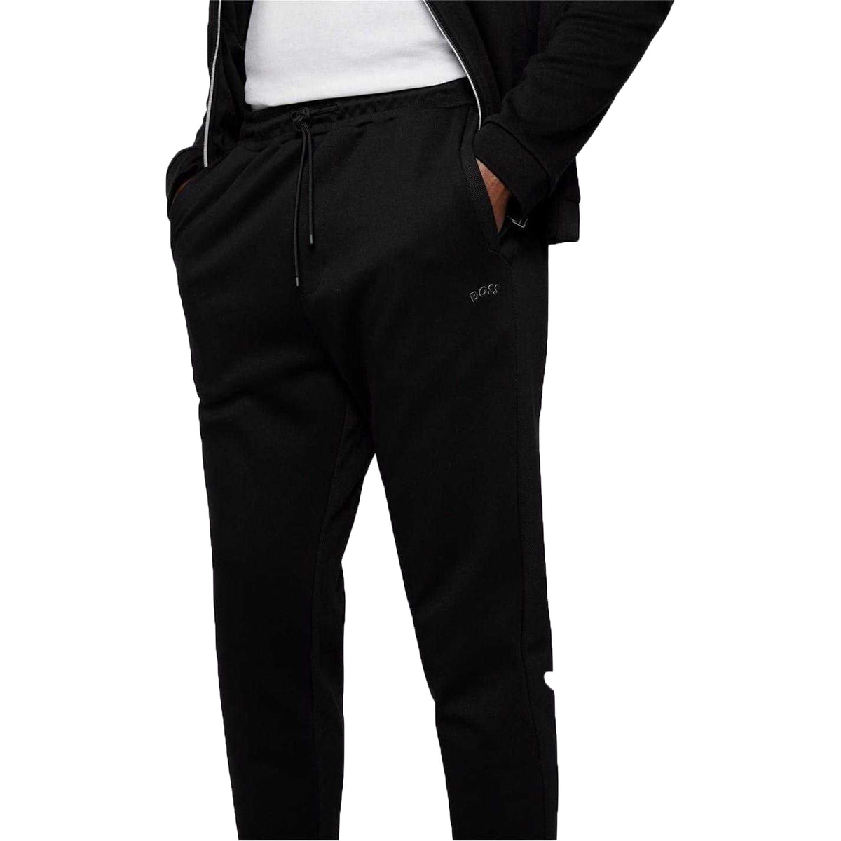 Black - Side - Boss Mens Cotton Relaxed Fit Jogging Bottoms