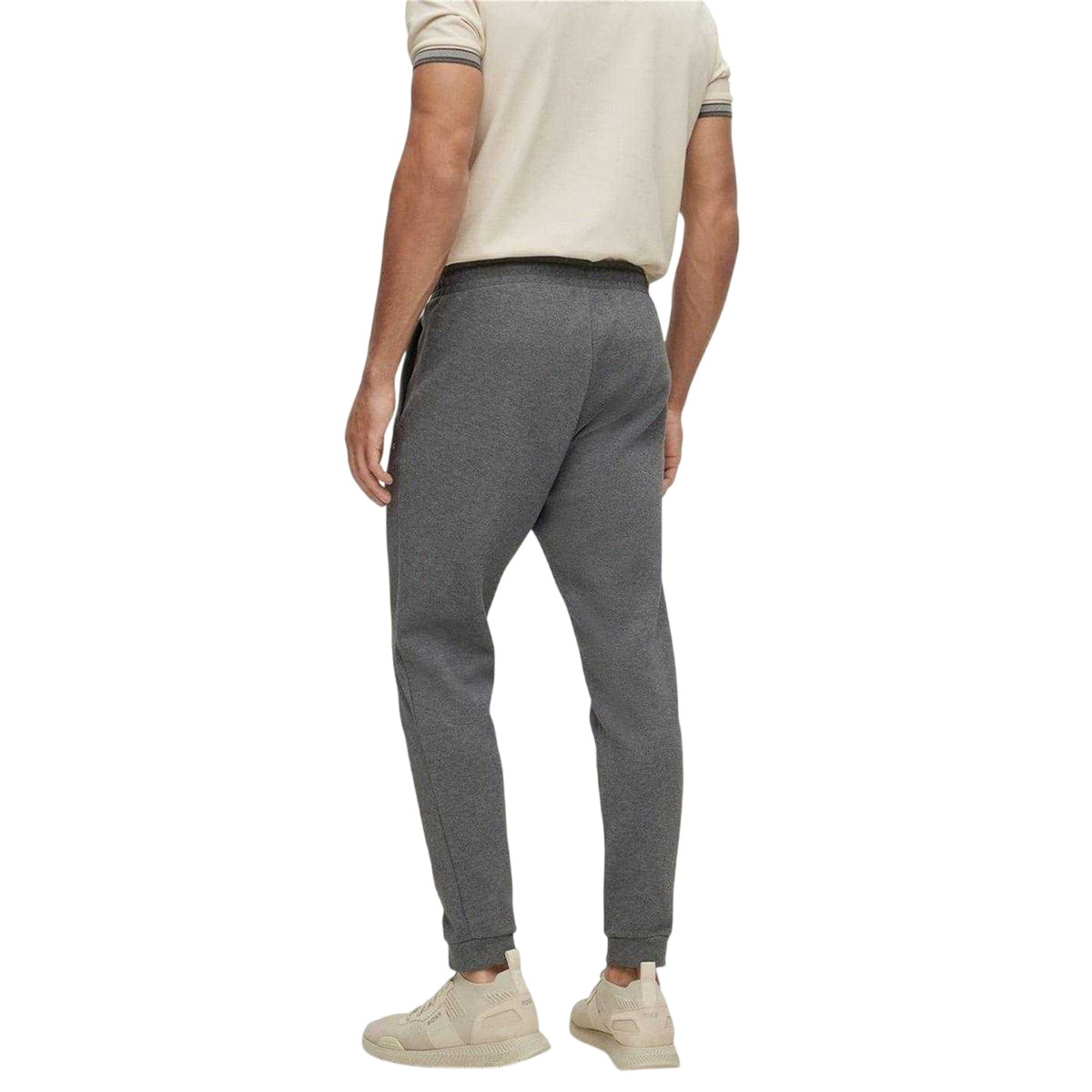 Grey - Back - Boss Mens Cotton Relaxed Fit Jogging Bottoms