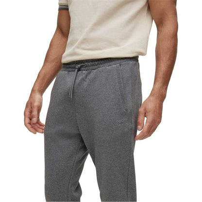 Grey - Side - Boss Mens Cotton Relaxed Fit Jogging Bottoms