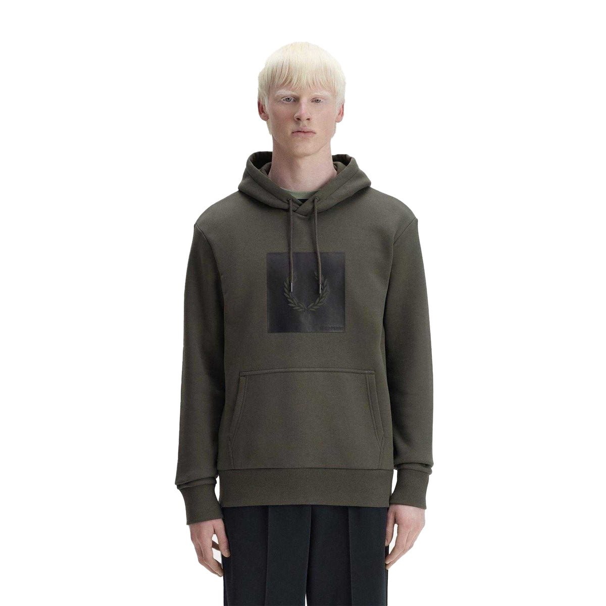 Field Green - Lifestyle - Fred Perry Mens Box Logo Pullover Hoodie