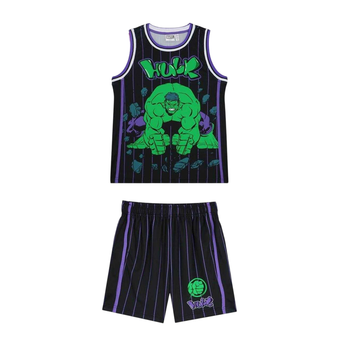 Green - Front - Hulk Childrens-Kids Back Print Basketball Jersey Set