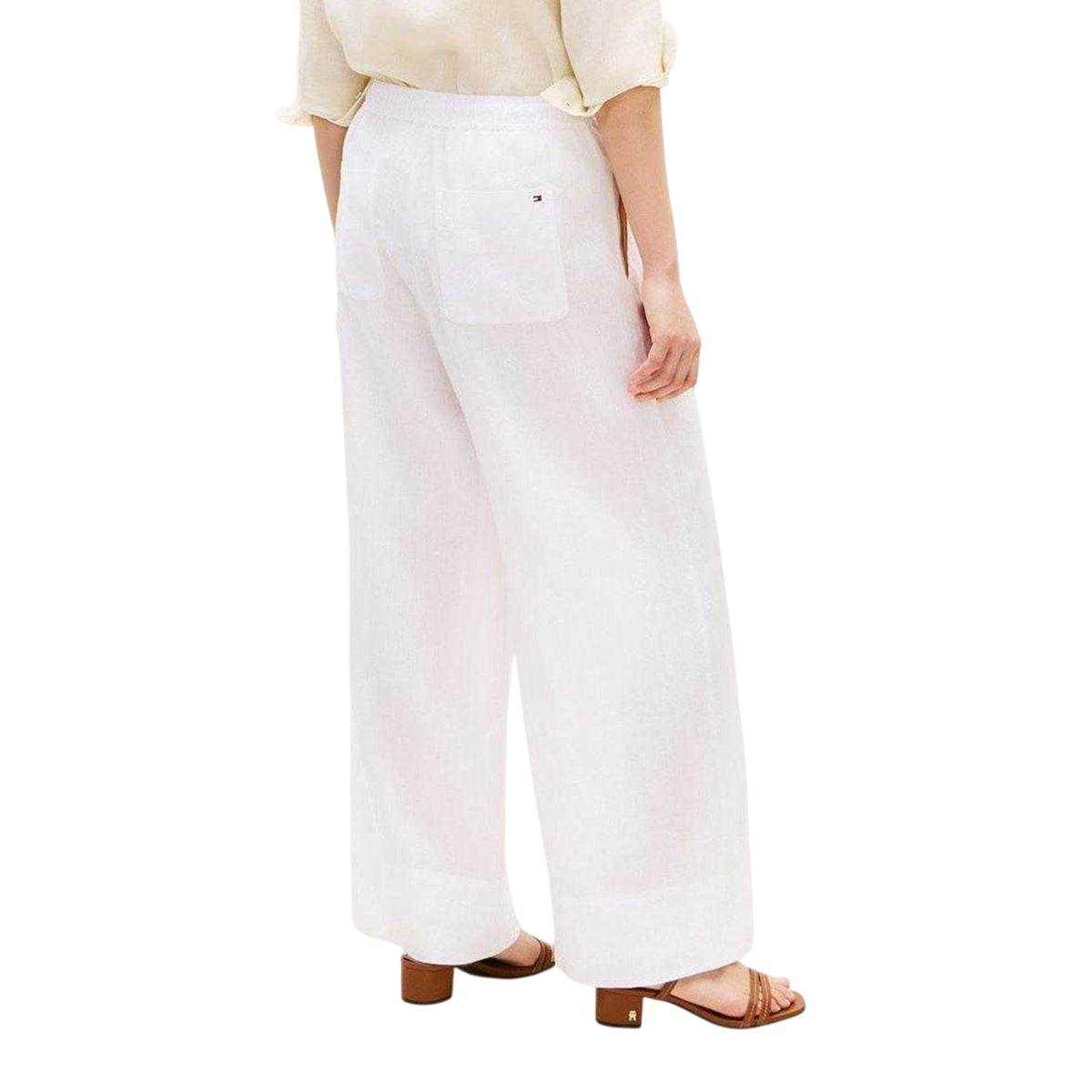 Optic White - Back - Tommy Hilfiger Womens-Ladies Linen Wide Leg Trousers