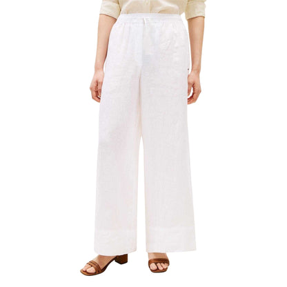 Optic White - Lifestyle - Tommy Hilfiger Womens-Ladies Linen Wide Leg Trousers