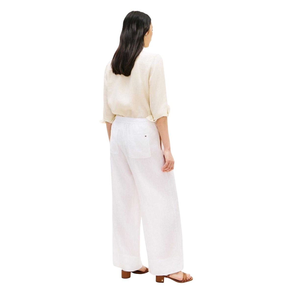 Optic White - Close up - Tommy Hilfiger Womens-Ladies Linen Wide Leg Trousers