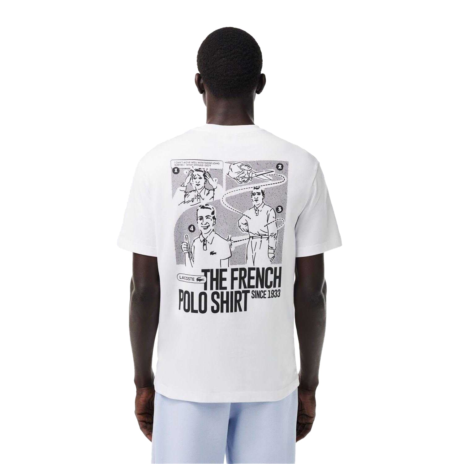 White - Pack Shot - Lacoste Mens Back Print Heavy Cotton T-Shirt