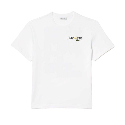White - Front - Lacoste Mens Back Print Heavy Cotton T-Shirt
