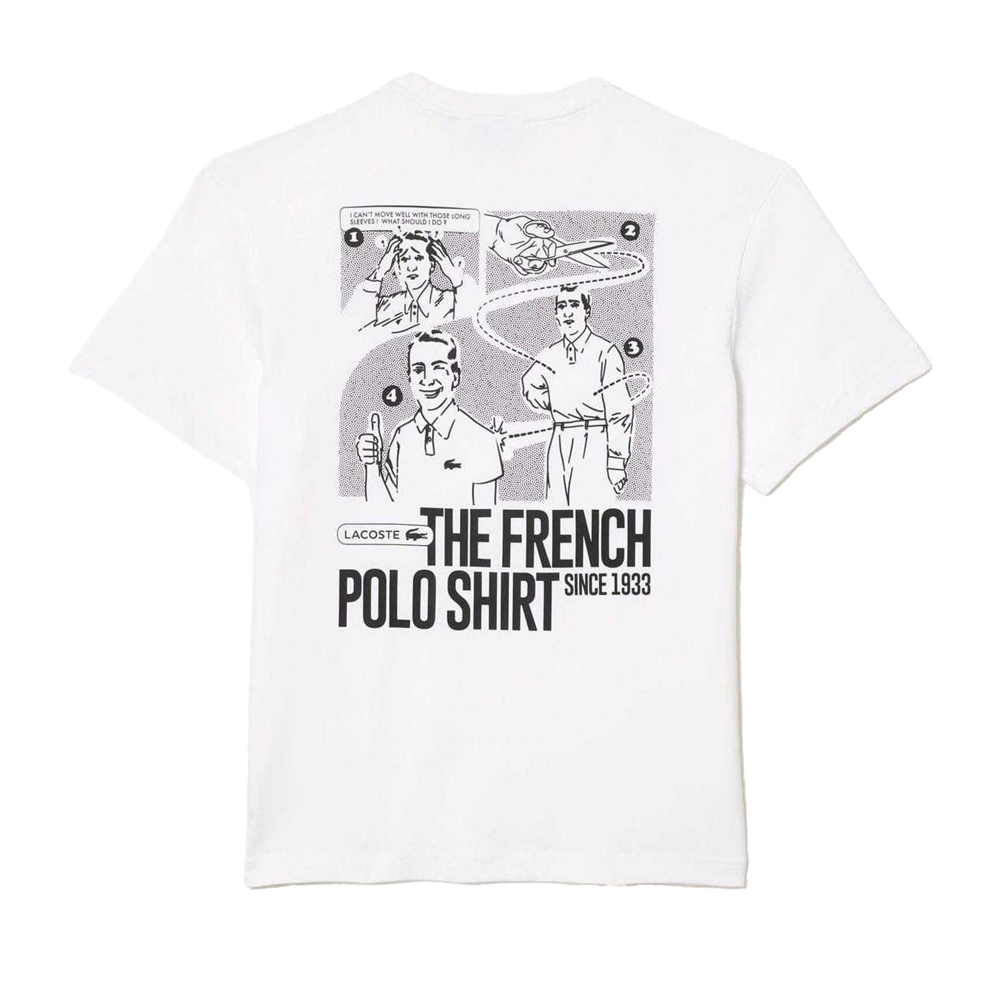 White - Back - Lacoste Mens Back Print Heavy Cotton T-Shirt
