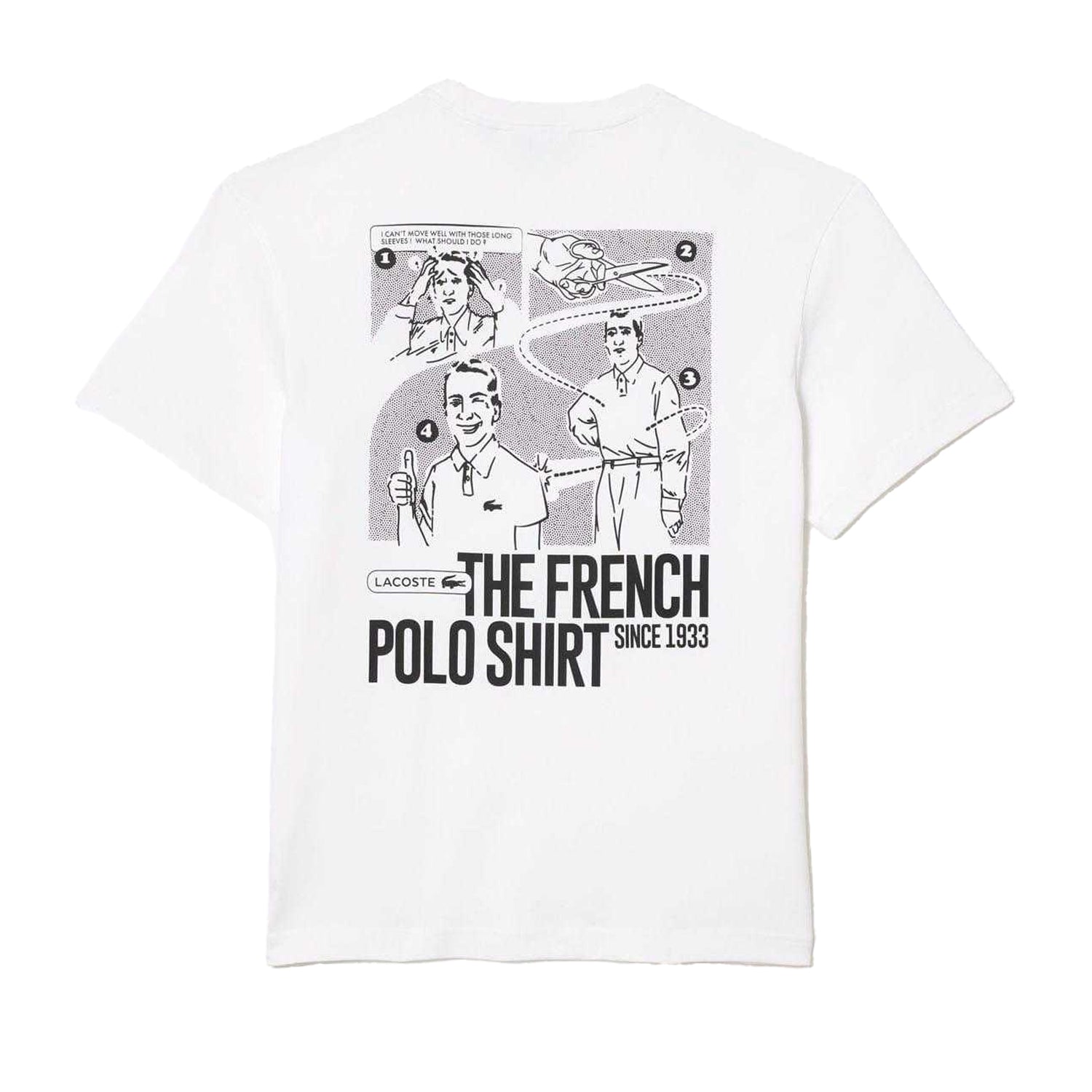 White - Back - Lacoste Mens Back Print Heavy Cotton T-Shirt