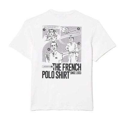 White - Back - Lacoste Mens Back Print Heavy Cotton T-Shirt