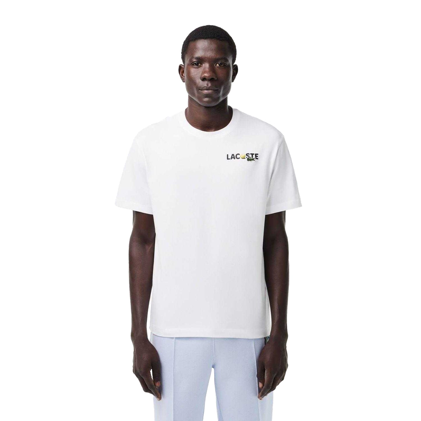 White - Lifestyle - Lacoste Mens Back Print Heavy Cotton T-Shirt