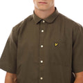 Olive - Side - Lyle & Scott Mens Linen Blend Short-Sleeved Shirt