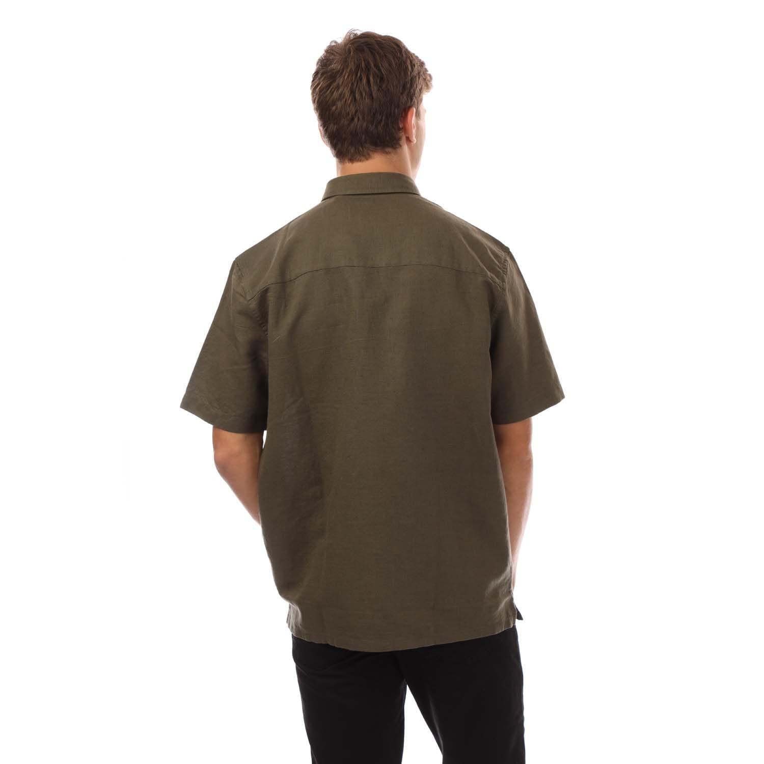 Olive - Back - Lyle & Scott Mens Linen Blend Short-Sleeved Shirt