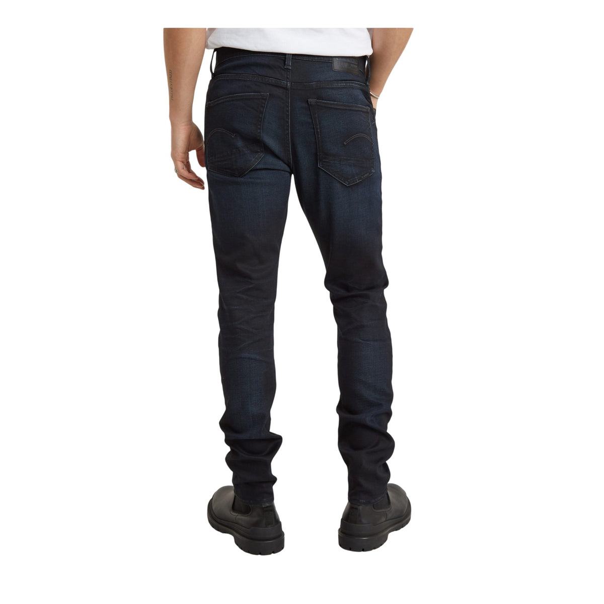 Dark Blue - Back - G-Star Mens Stretch-Cotton Denim Slim Jeans