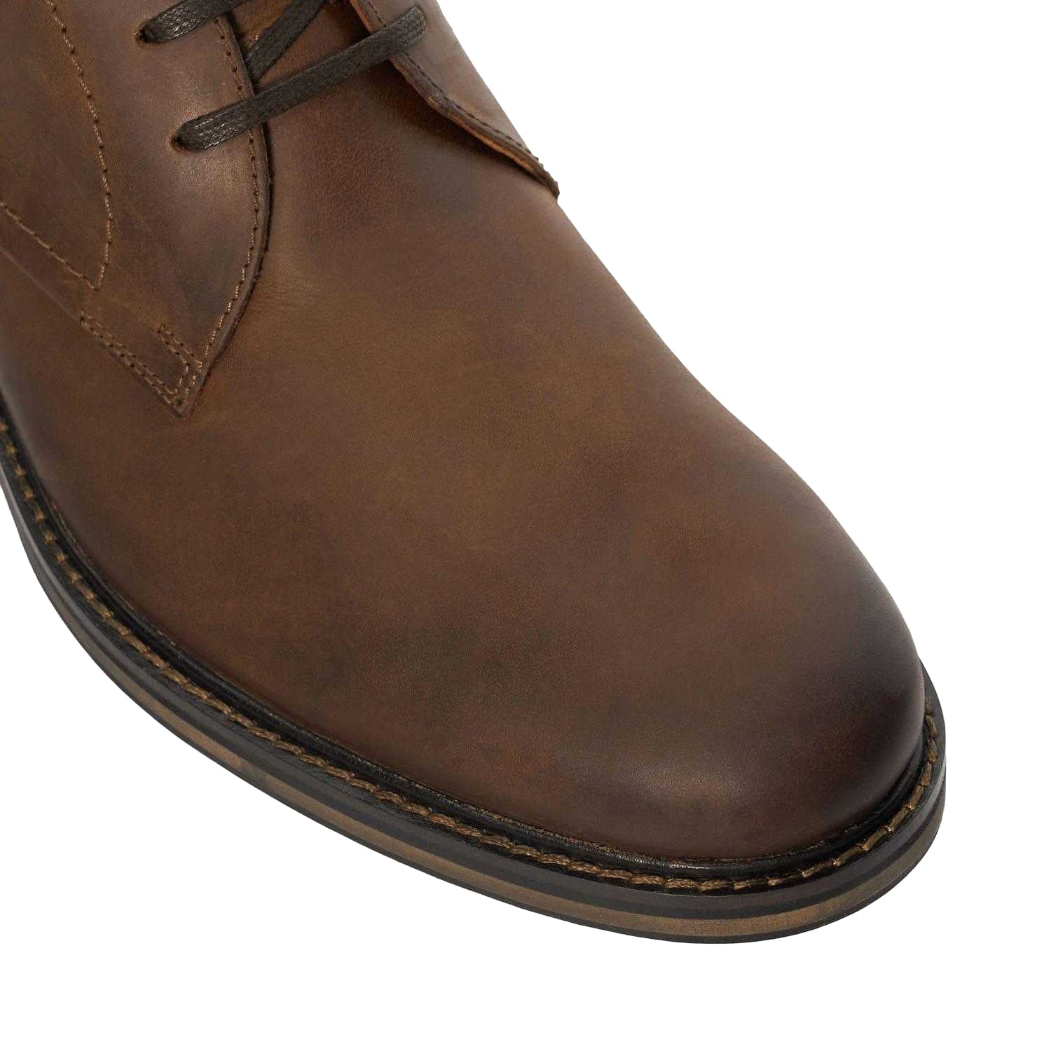 Brown - Close up - Dune London Mens Charleys Leather Chukka Boots