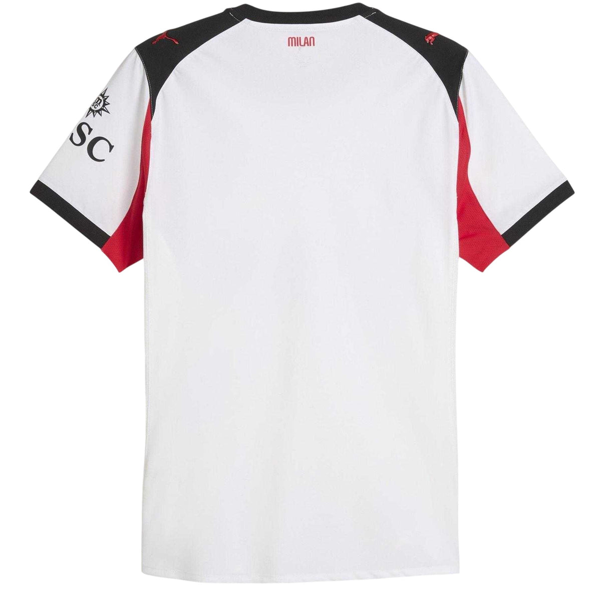 Off White-Deep Crimson Red - Back - Puma Mens Authentic 25-26 AC Milan Badge Football Away Shirt