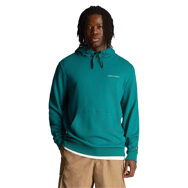 Green - Close up - Lyle & Scott Mens Embroidered Loopback Hoodie