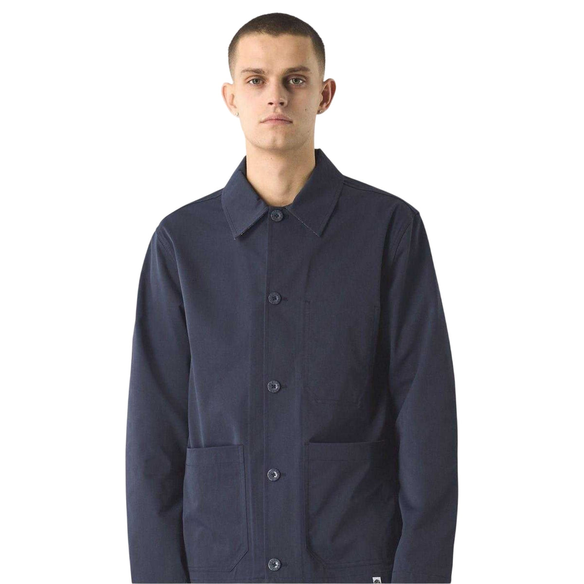 Navy - Side - Pretty Green Mens Patterned Front Pocket Overshirt