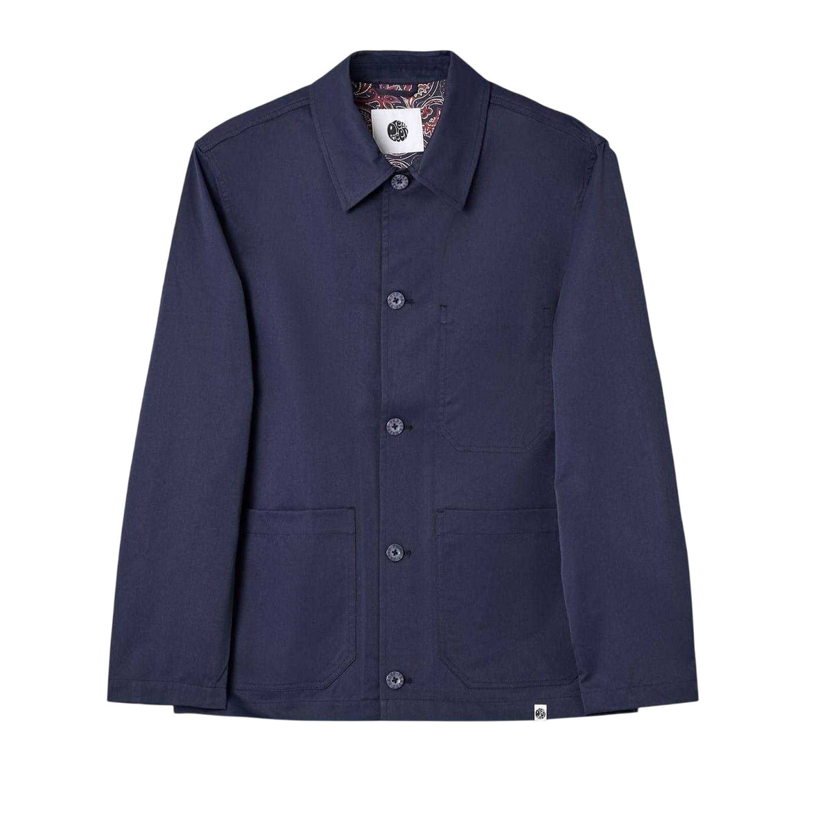 Navy - Front - Pretty Green Mens Patterned Front Pocket Overshirt