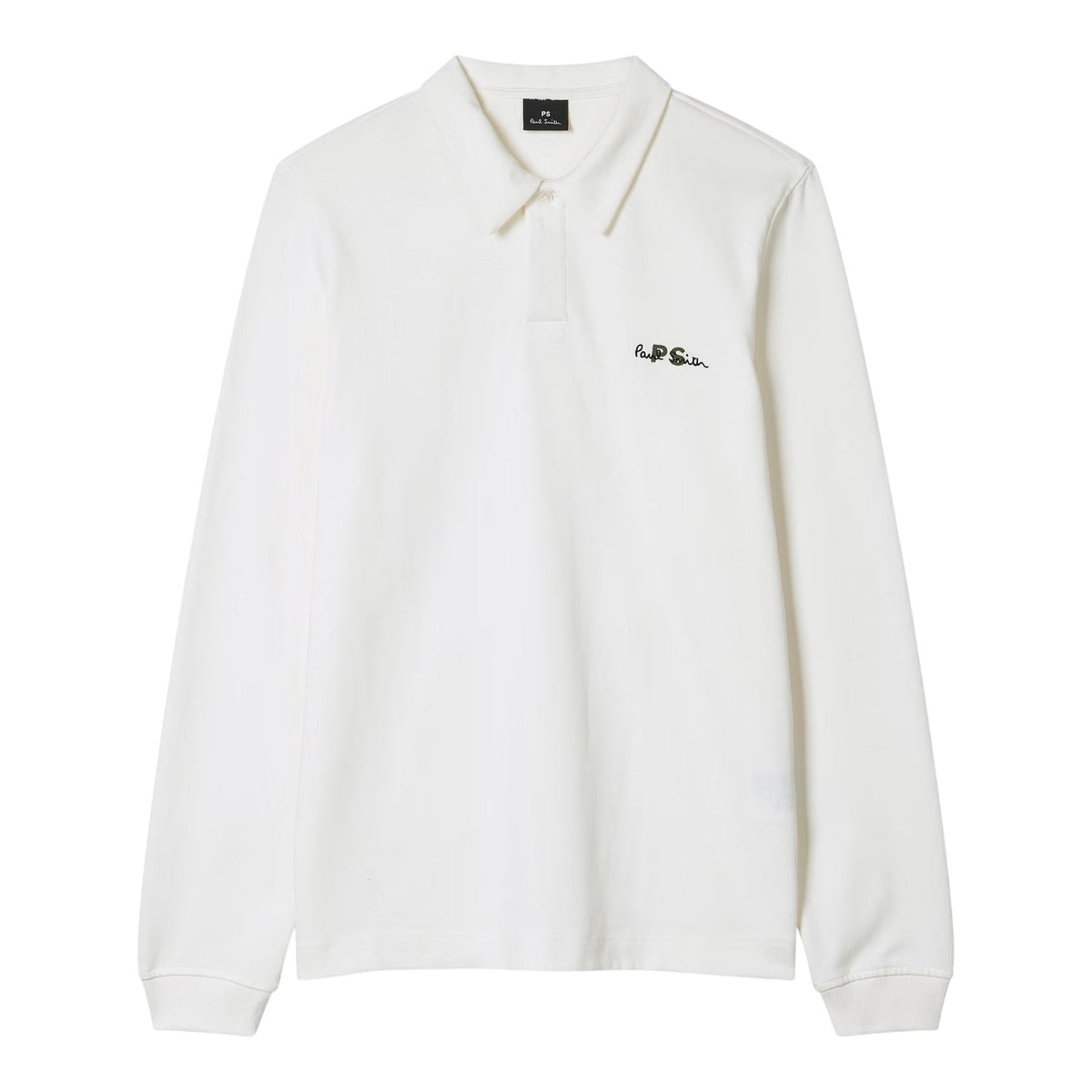 White - Front - Paul Smith Mens Embroidered Logo Cotton Long-Sleeved Polo Shirt