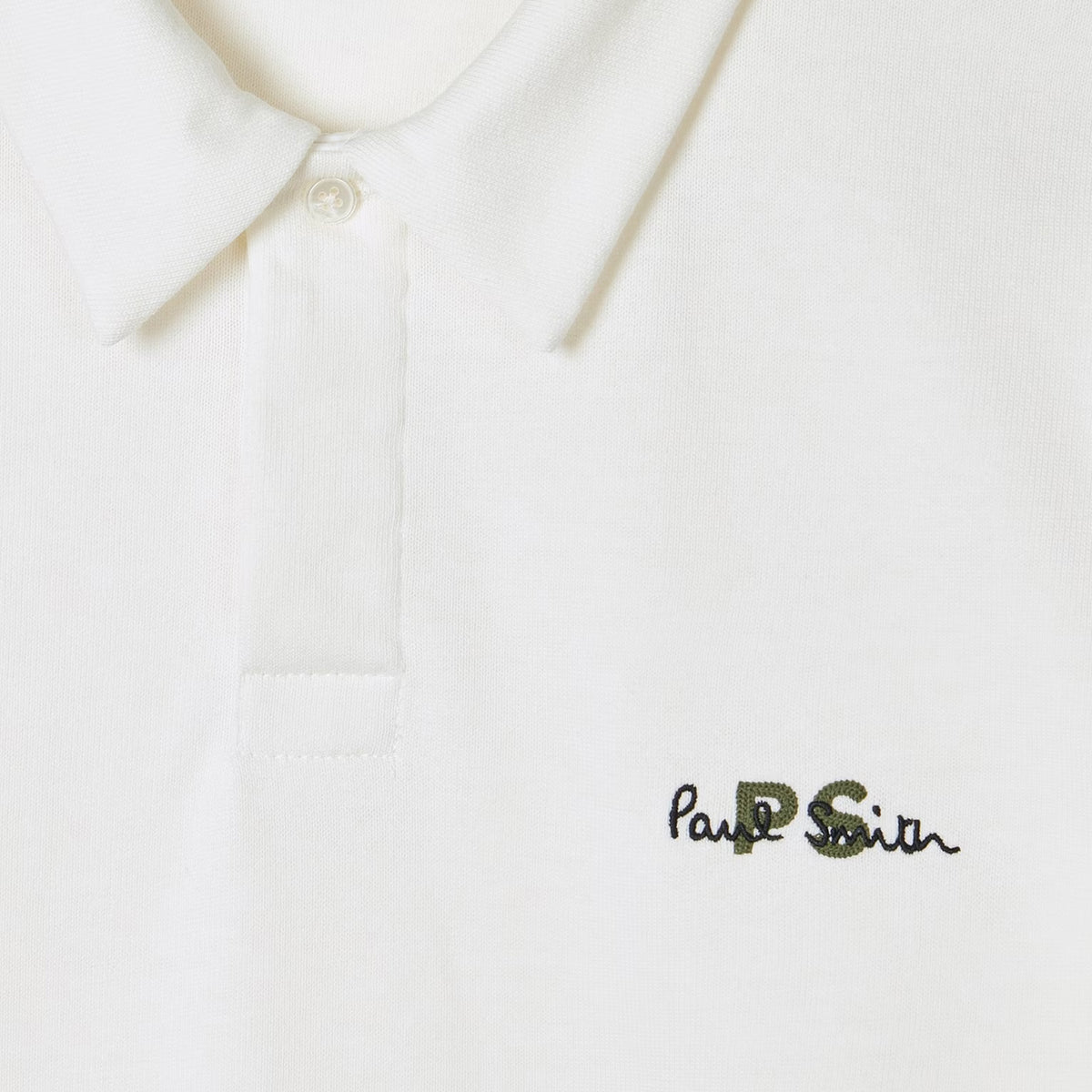 White - Side - Paul Smith Mens Embroidered Logo Cotton Long-Sleeved Polo Shirt