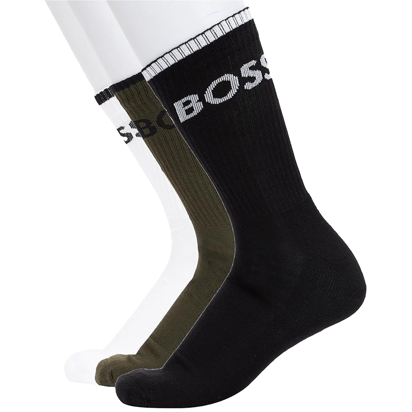 Grey-Black-White - Back - Boss Mens Logo Ribbed Socks (Pack of 6)