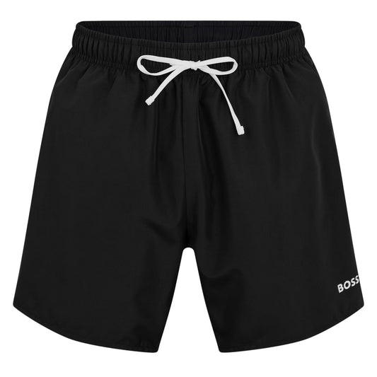 Black - Front - Boss Mens Logo Regular Swim Shorts