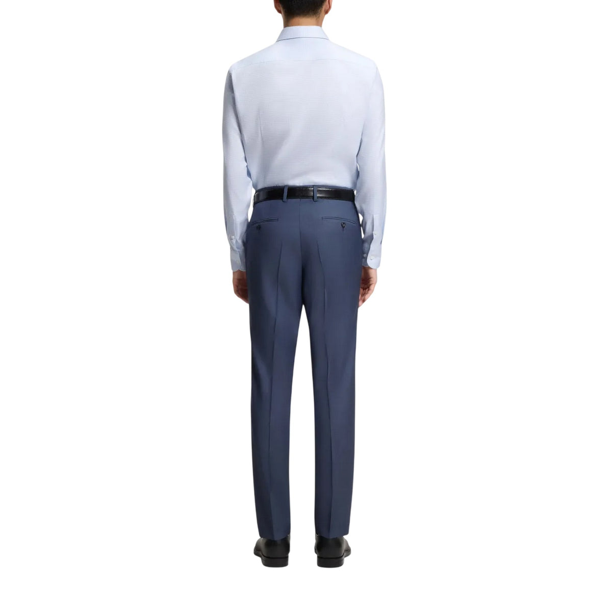Light Blue - Back - Boss Mens Textured Check Spread Collar Shirt