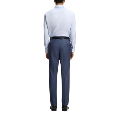 Light Blue - Back - Boss Mens Textured Check Spread Collar Shirt